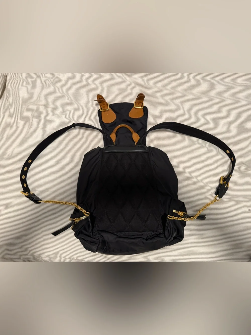Burberry Black Backpack with Brown Leather Accents